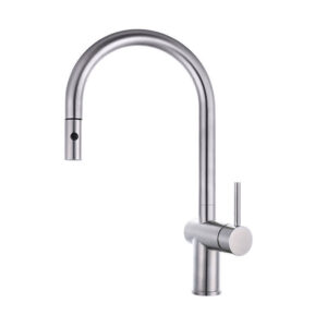 Brushed Stainless Steel Pull-Down Kitchen Faucet with Single Handle