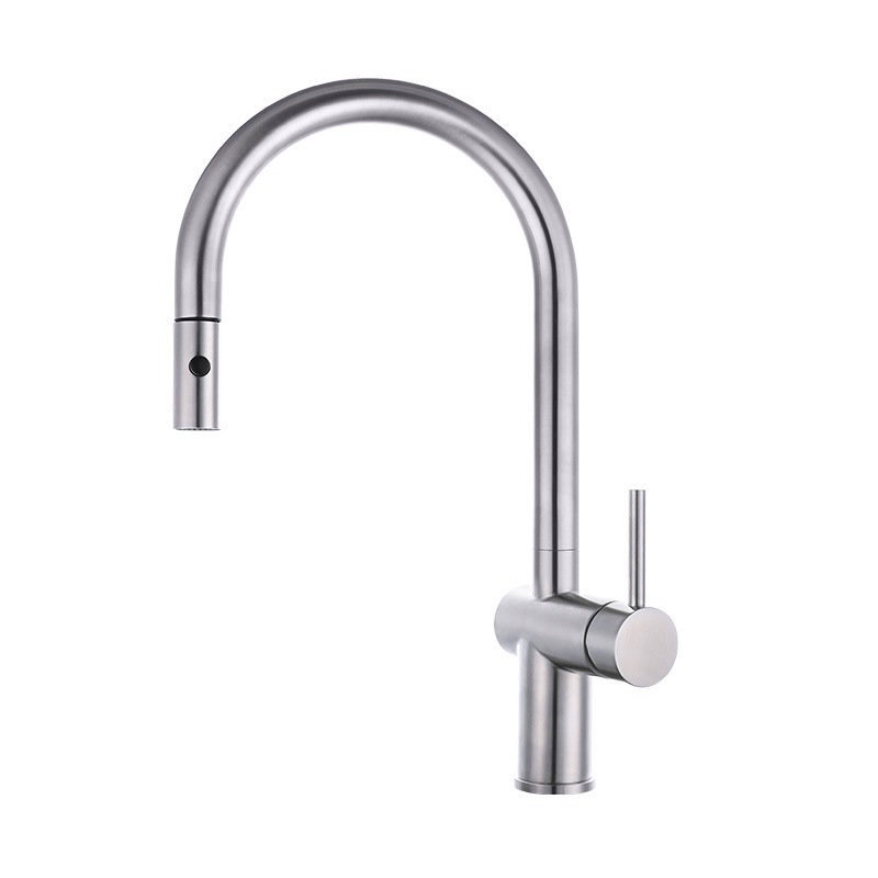 Brushed Stainless Steel Pull-Down Kitchen Faucet with Single Handle
