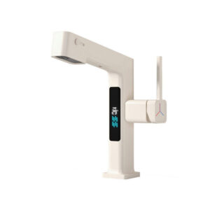 Cream White Pull-Out Sink Faucet with Digital Temperature Display