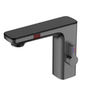 Dark Gunmetal Gray Touchless Sensor Bathroom Faucet with Manual Temperature Control