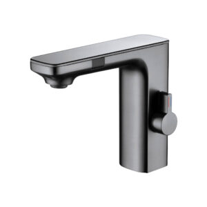 Gunmetal Gray Touchless Sensor Bathroom Faucet with Manual Temperature Control