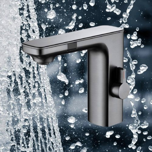Gunmetal Gray Touchless Sensor Bathroom Faucet with Manual Temperature Control - Image 2
