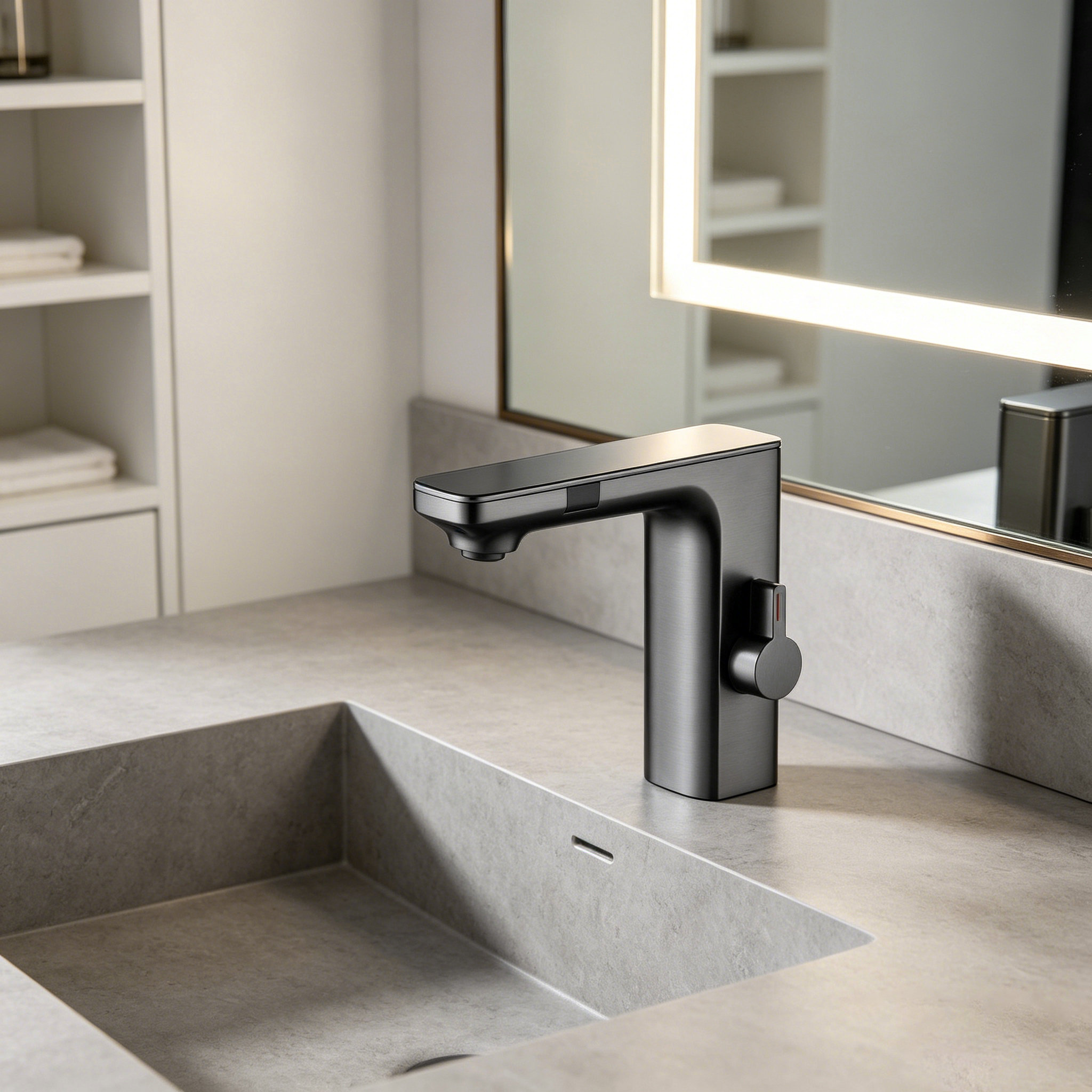 Gunmetal Gray Touchless Sensor Bathroom Faucet with Manual Temperature Control - Image 4