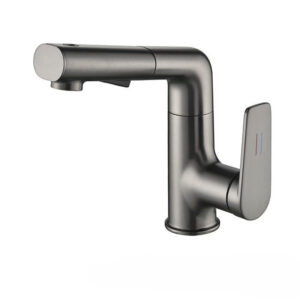 Gunmetal Pull-Out Bathroom Basin Faucet with Single Handle