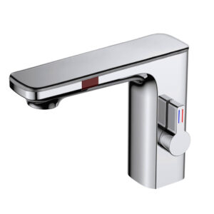 Silver Touchless Sensor Bathroom Faucet with Manual Temperature Control