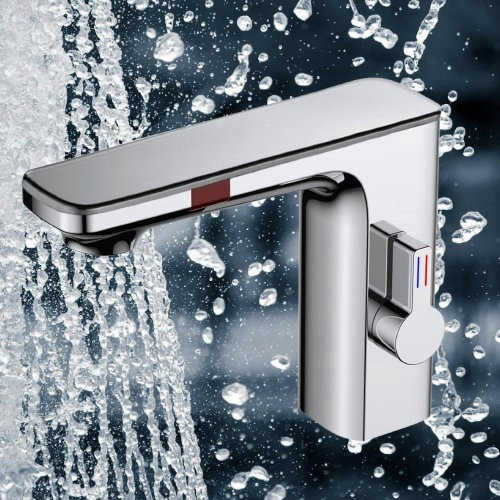 Silver Touchless Sensor Bathroom Faucet with Manual Temperature Control - Image 2