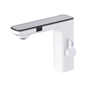 White Touchless Sensor Bathroom Faucet with Manual Temperature Control