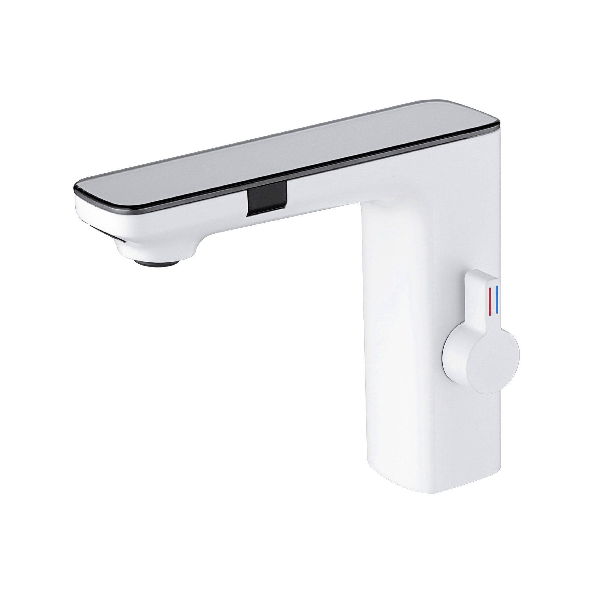 White Touchless Sensor Bathroom Faucet with Manual Temperature Control